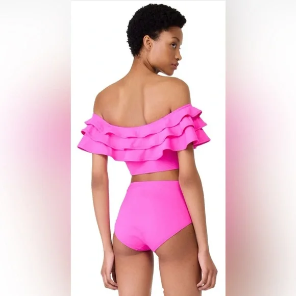Kate Spade Hot Pink Ruffle Off-Shoulder High Waist Bikini Set Size XL NWT - Picture 9 of 10